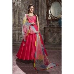 Bright Pink Color Banglori Silk Stiched gown