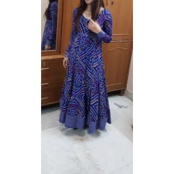 Blue Georgette Bandhni Stitched Gown
