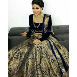 Black and Golden Banarasi Silk Wedding Lehenga Choli