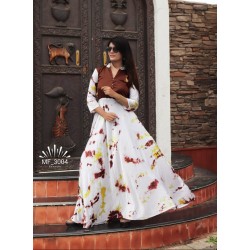 White Satin Silk Shibouri Print Kurti
