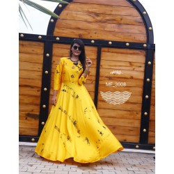 Yellow Satin Silk Shibouri Print Kurti