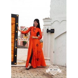 Orange Satin Silk Shibouri Print Kurti