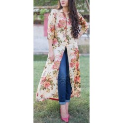 Floral Print Side Stitch Kurti
