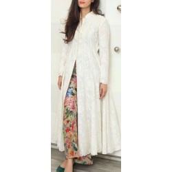 White Color Brasso net Middle Slit Kurti