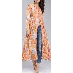 Orange color Block Print Side Slit Kurti