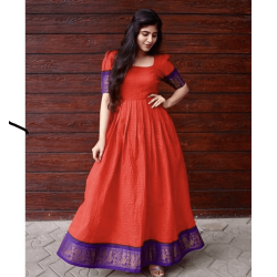 Khadi Print Orange trendy Gown