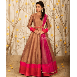 Golden and Pink Dashing Wedding Gown with Dupatta