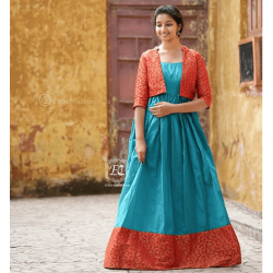 Butti red Koti and Cyan South Fashion Gown
