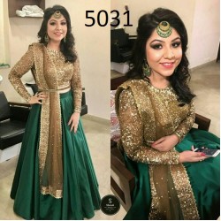 Green and Golden Taffeta silk Lehenga Choli