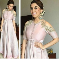 Hansika Motwani stylish Cold shoulder satin silk Gown