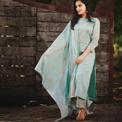Sky Blue Khadi Cotton Spring Salwar Suit