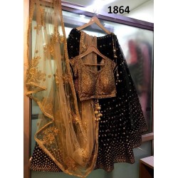 Black And Golden Georgette Net Mirror work Lehenga choli