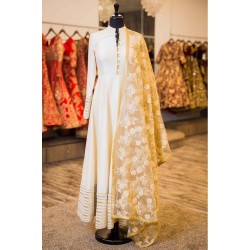 Cream Ethnic Taffeta Silk Designer Gown
