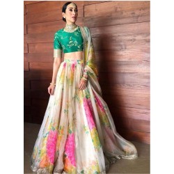 Karishma Kapoor Wedding Green Semi Stitch Lehenga Choli | Organza Lehenga |