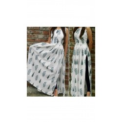 White Block print Trendy Slit kurti
