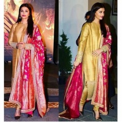 Aishwairya Rai Golden Designer Stich  Salwar suit with Banarasi Dupatta