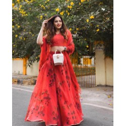 Red Organza Delight Designer fame Summer Wedding Lehenga Choli