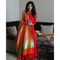 Red Color Wedding gown with heavy Banarasi Dupatta