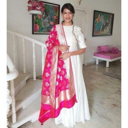 Buy Online Anarkali gown with Heavy Banarasi Dupatta From