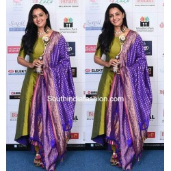 Bottle Green Color Long gown with heavy Banarasi Dupatta