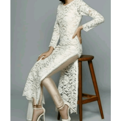 White Brasso net Side Slit Kurti