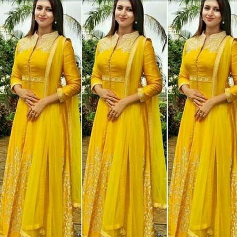 yellow colour frock suit