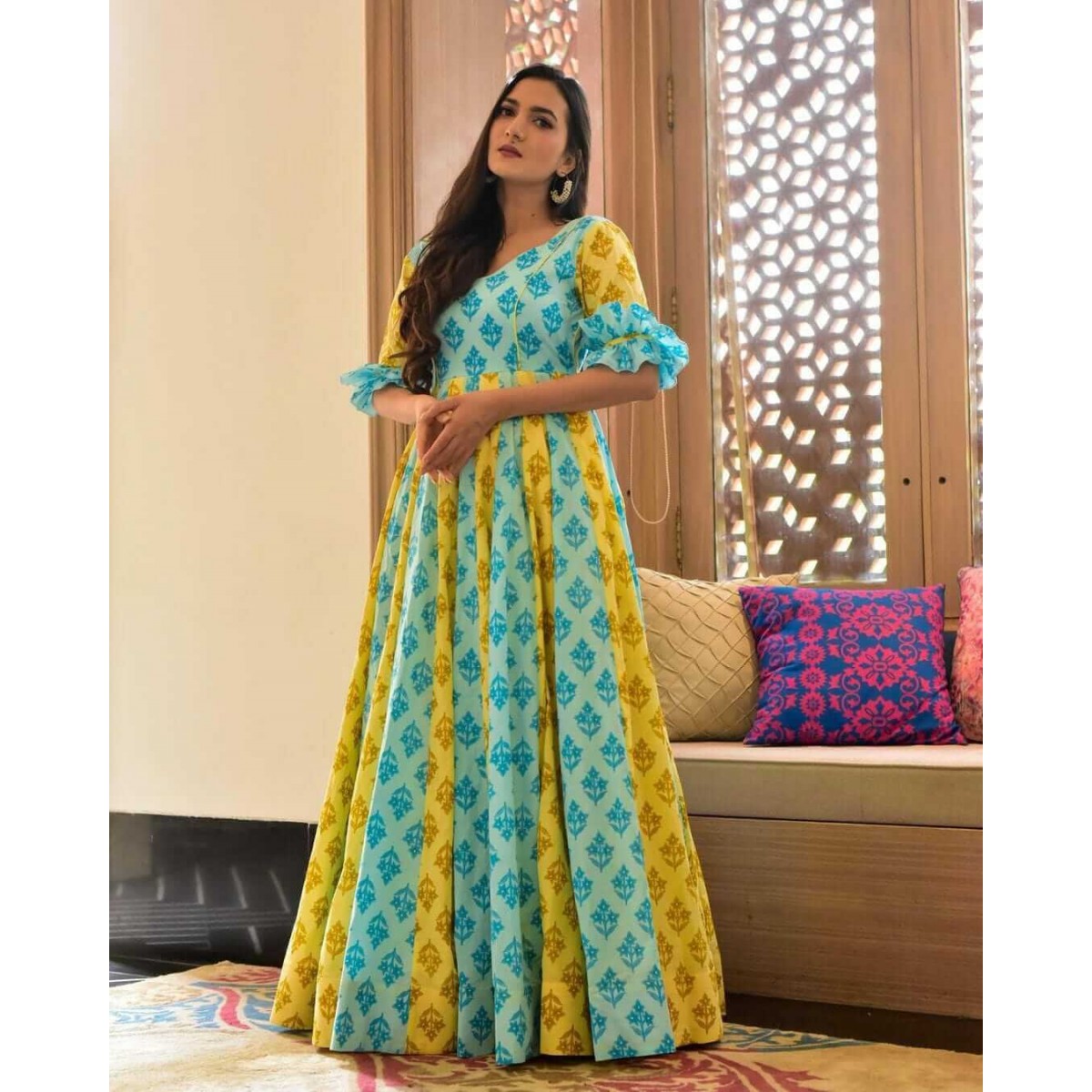 Ruffle sleeves Maxi Gown Style