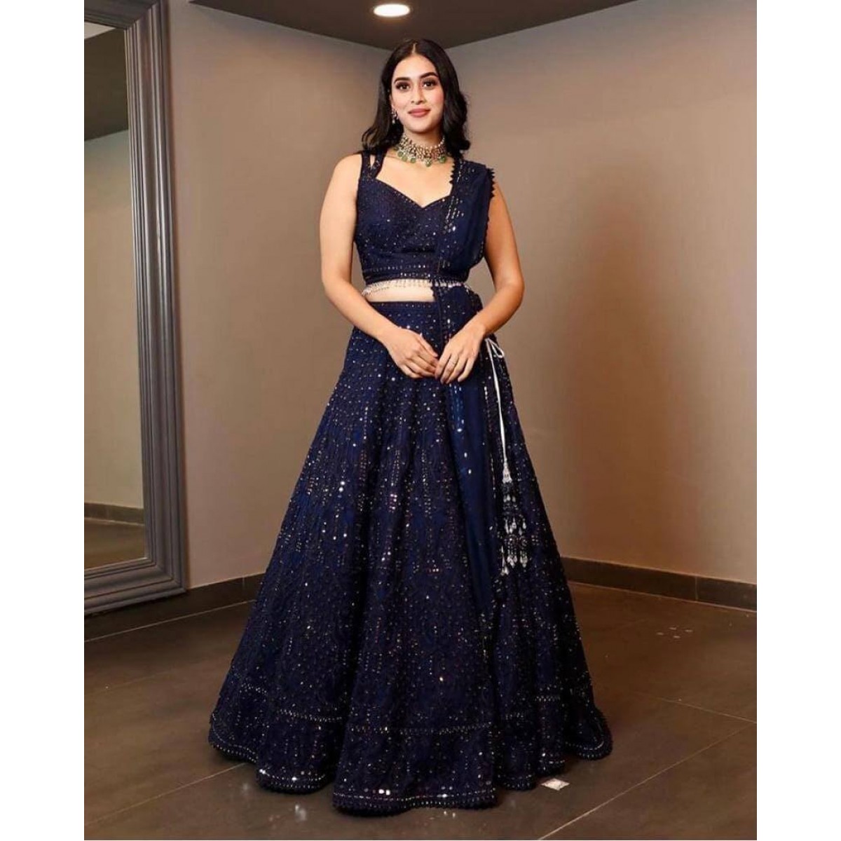 Girlish Wear Digital Printed Lehenga Choli In Navy Blue