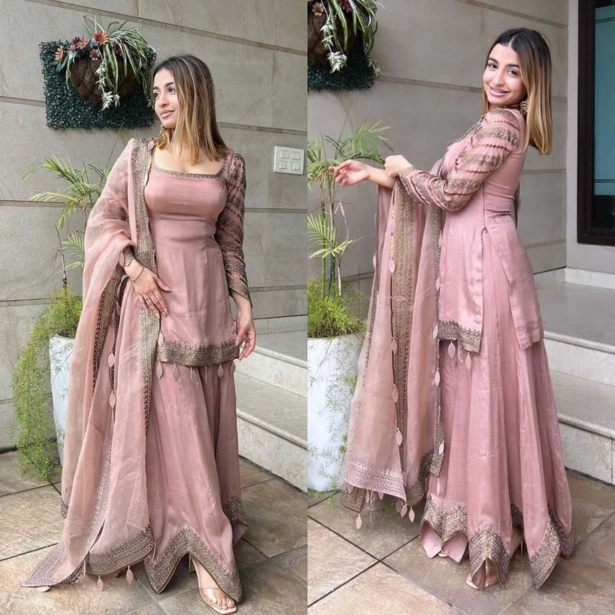 Designer Party Wear Asymmetric Sharara Palazzo Suit in 4 ...