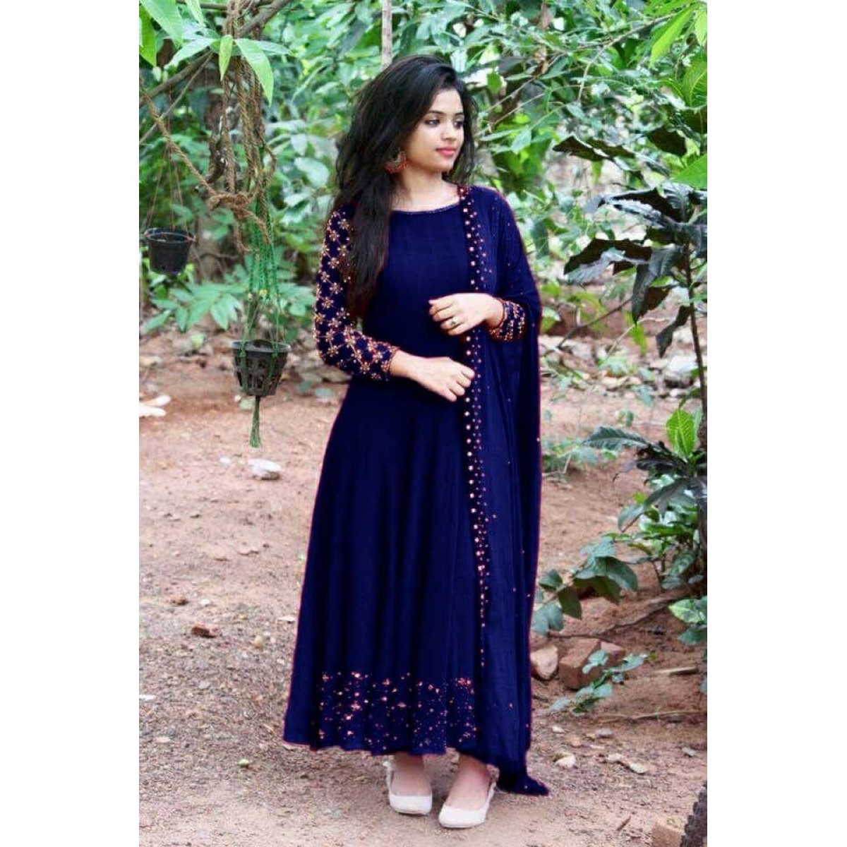 Half Sleeves Ethnic Dabka Handwork Designer Gown