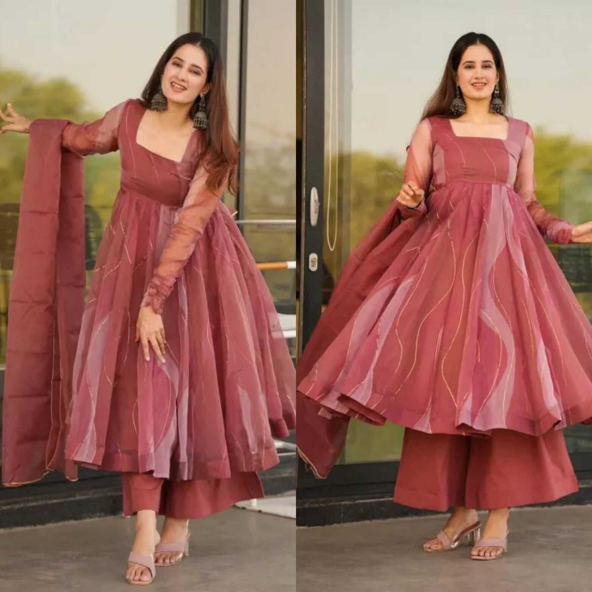 Party wear long gown bottom dupatta set