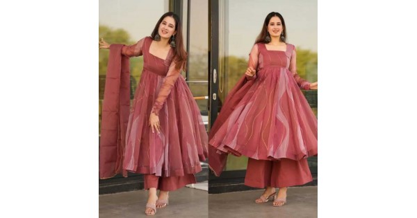 Pink Plain Readymade Georgette Gown With Dupatta 269GW01