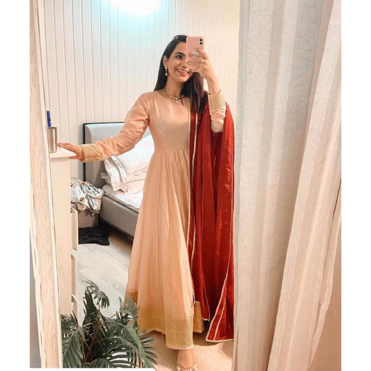 peach colour gown