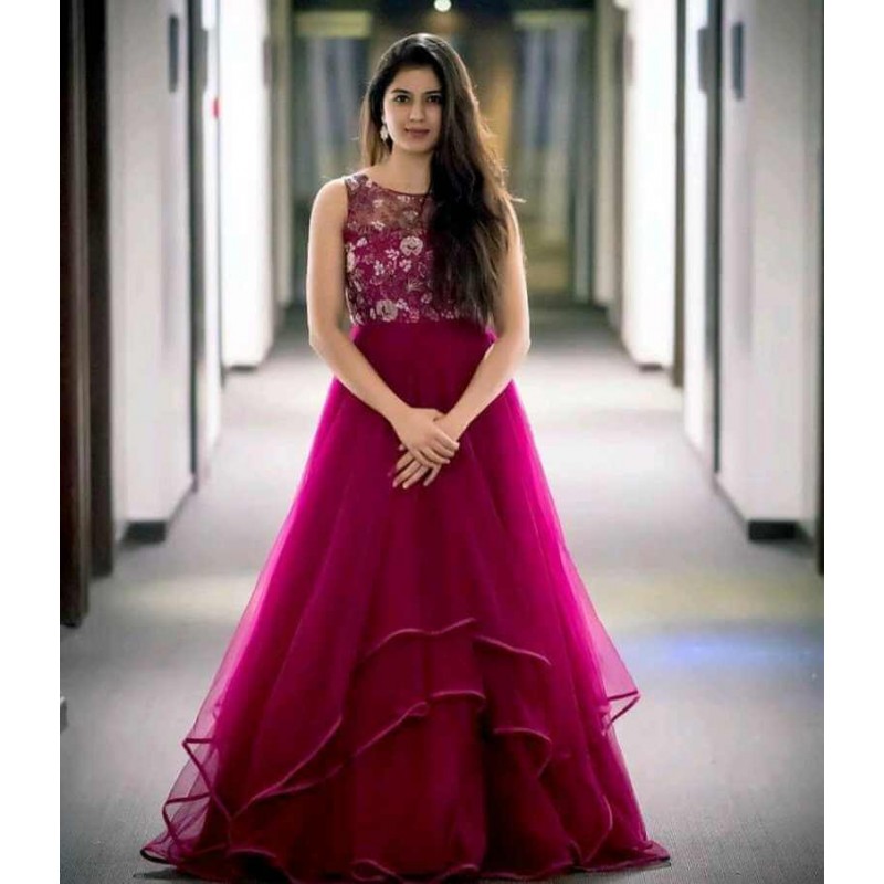 designer frill gown
