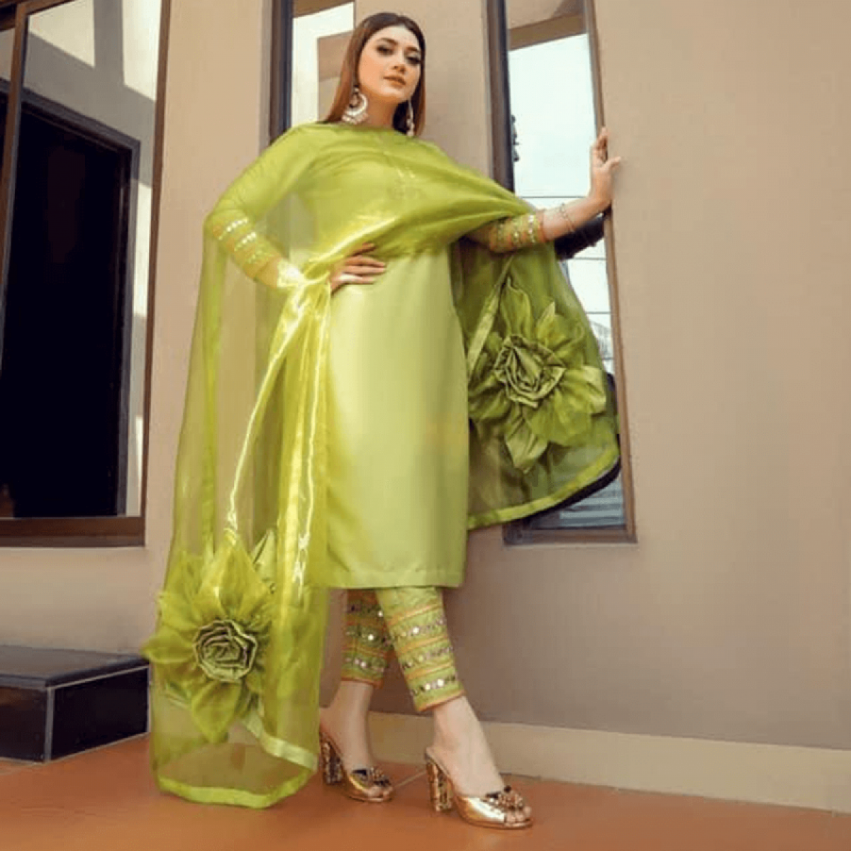Green Color Organza Fabric Salwar Suit 
