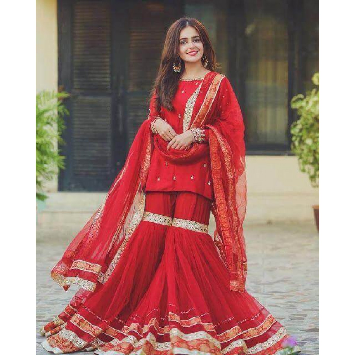 Red Color Georgette Fabric Full ...