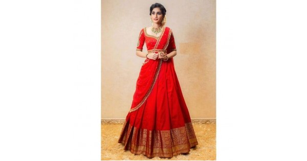 Red Color Classic Half Saree For South Indian Wedding Red Color Classic Half Saree For South Indian Wedding