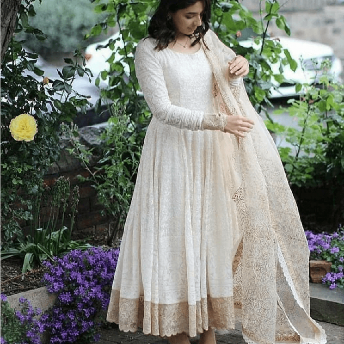 White Color Ready made Anarkali Gown ...