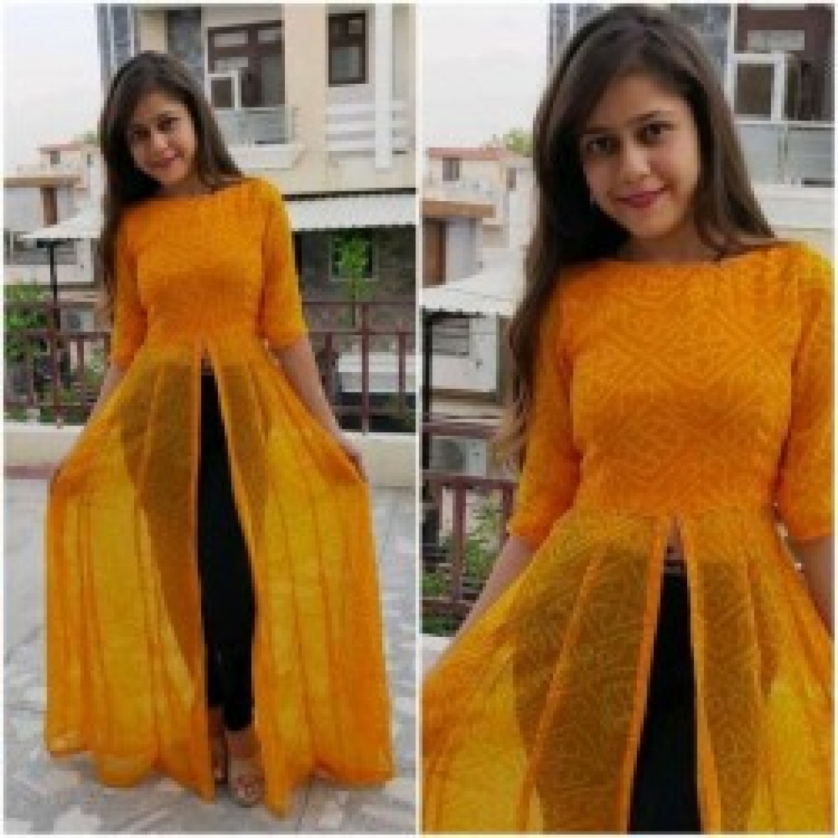 Red Middle Cut Rayon Kurti And Palazzo Set