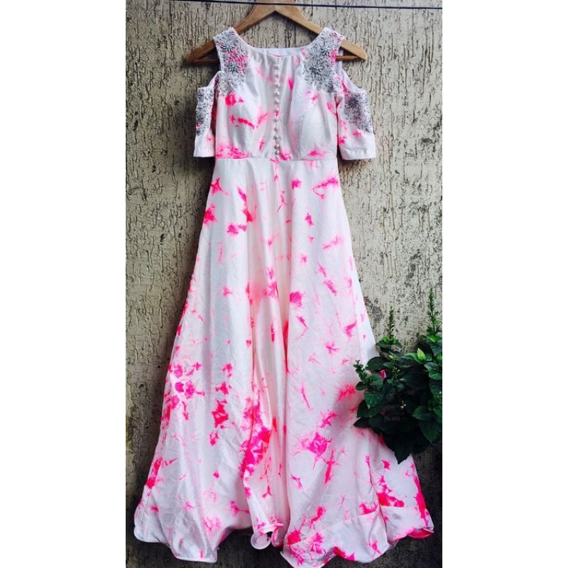 satin shibori long frocks