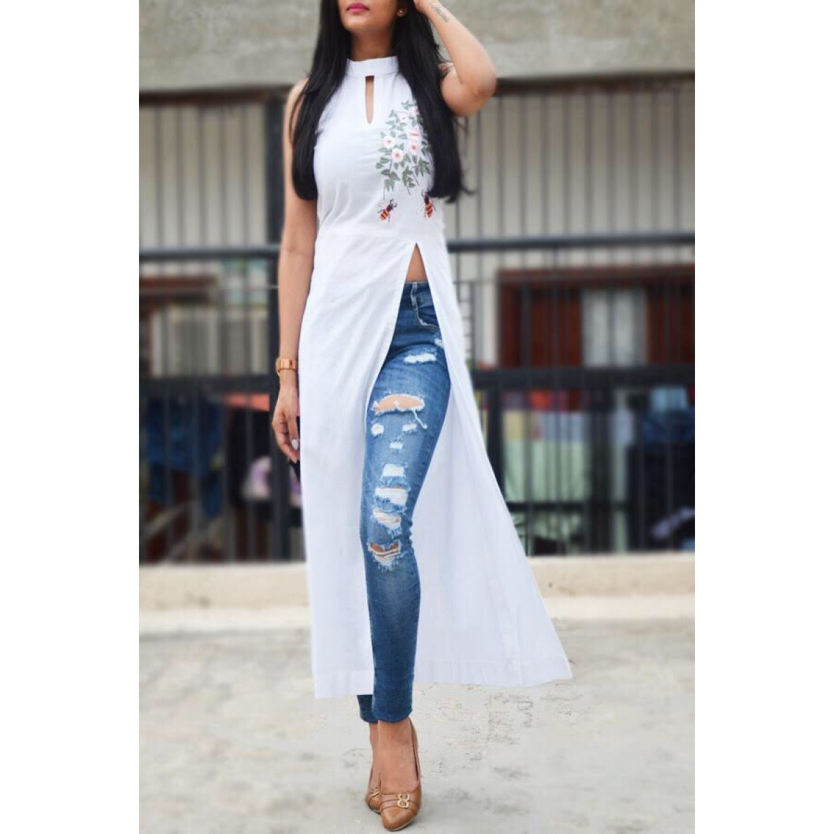 Floral Print Cotton Side Slit Kurti