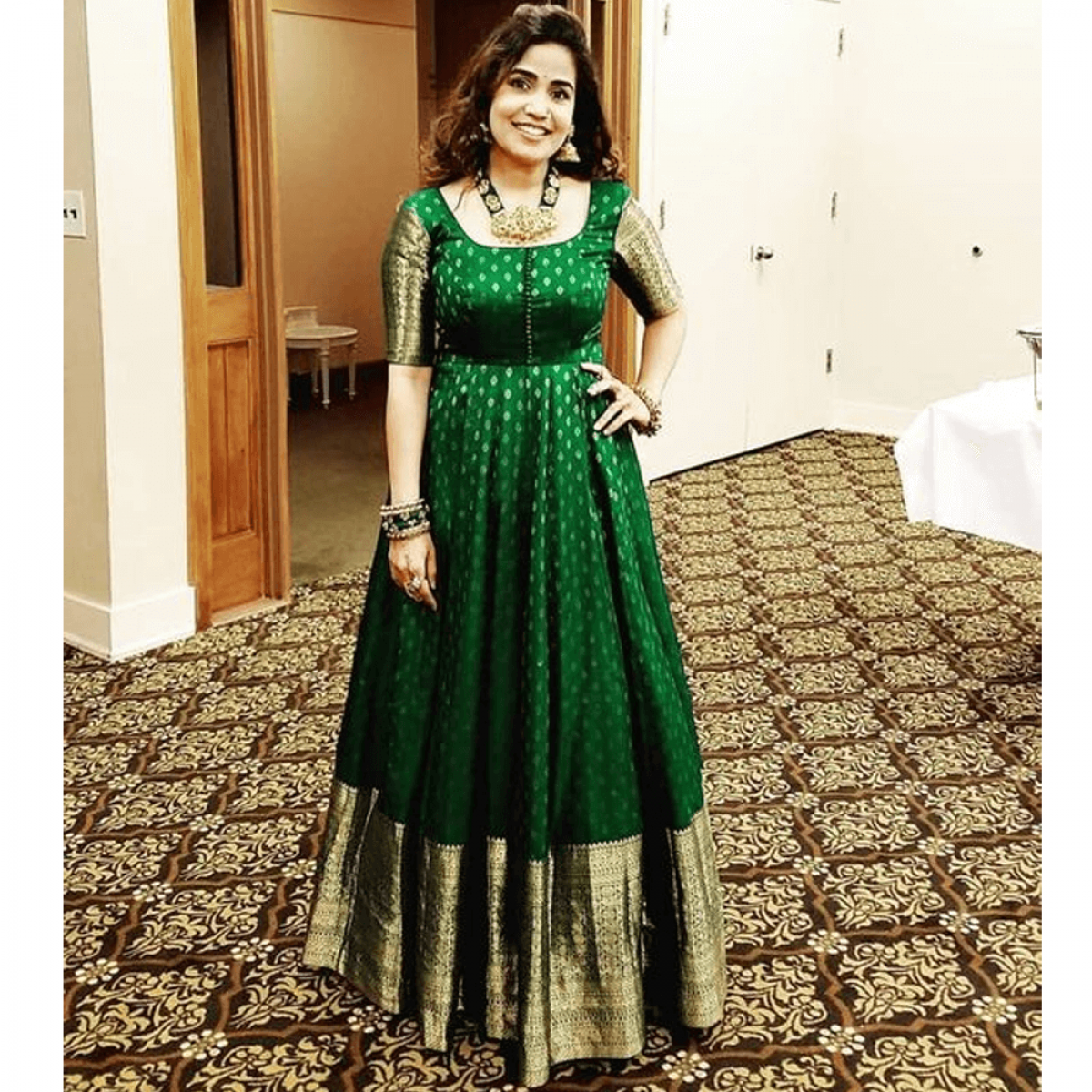 JEEYOFAB Womens Chennai Silk Semi Stitched Gown Salwar Suit Gown salwar  suitZF204208 Grey Free Size  Amazonin Fashion