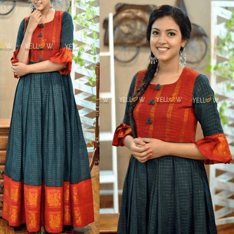 South Indian Gown : Dark green and Orange South Fashion Ready ...