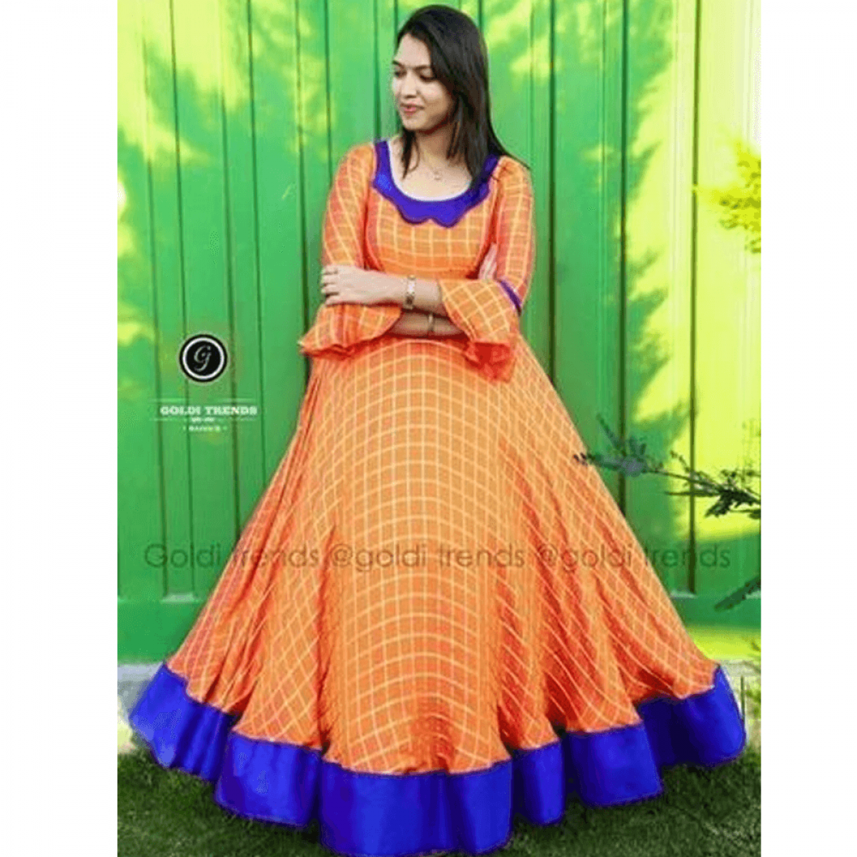 South Indian Gown : Checkers Orange South Indian Fashion ...