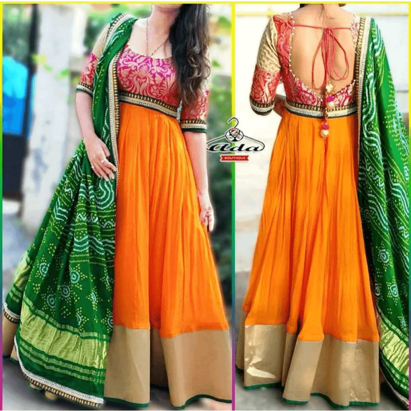 orange gown with dupatta