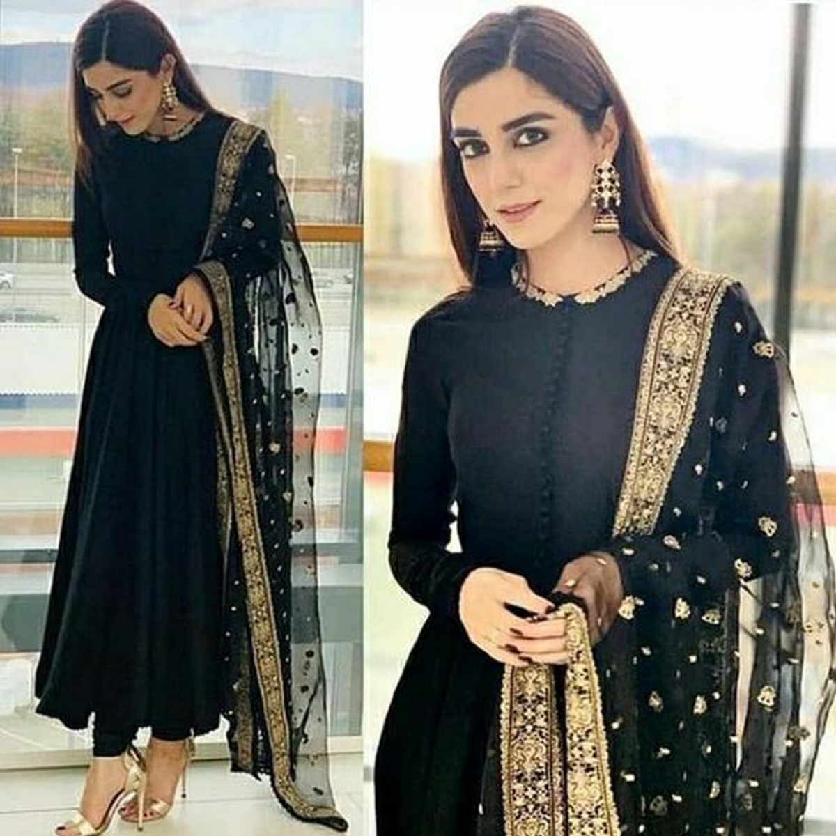 Readymade Collection Black Sharara Suit with Lace LSTV112481