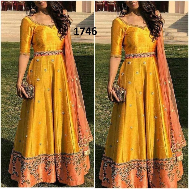 golden colour anarkali suit