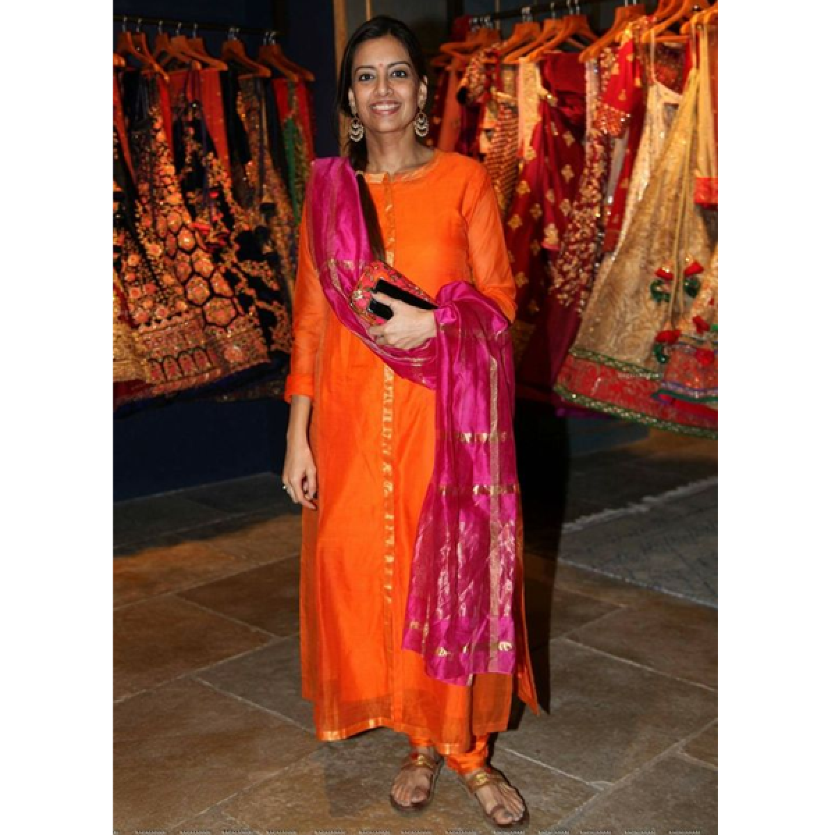 Delight Yellow Shaded Anarkali Wedding Suit With Pink Dupatta SFIN3210 –  ShreeFashionWear