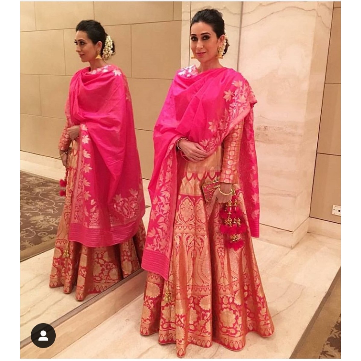 Karishma Kapoor Pink Embroidery Work Churidar Suit -