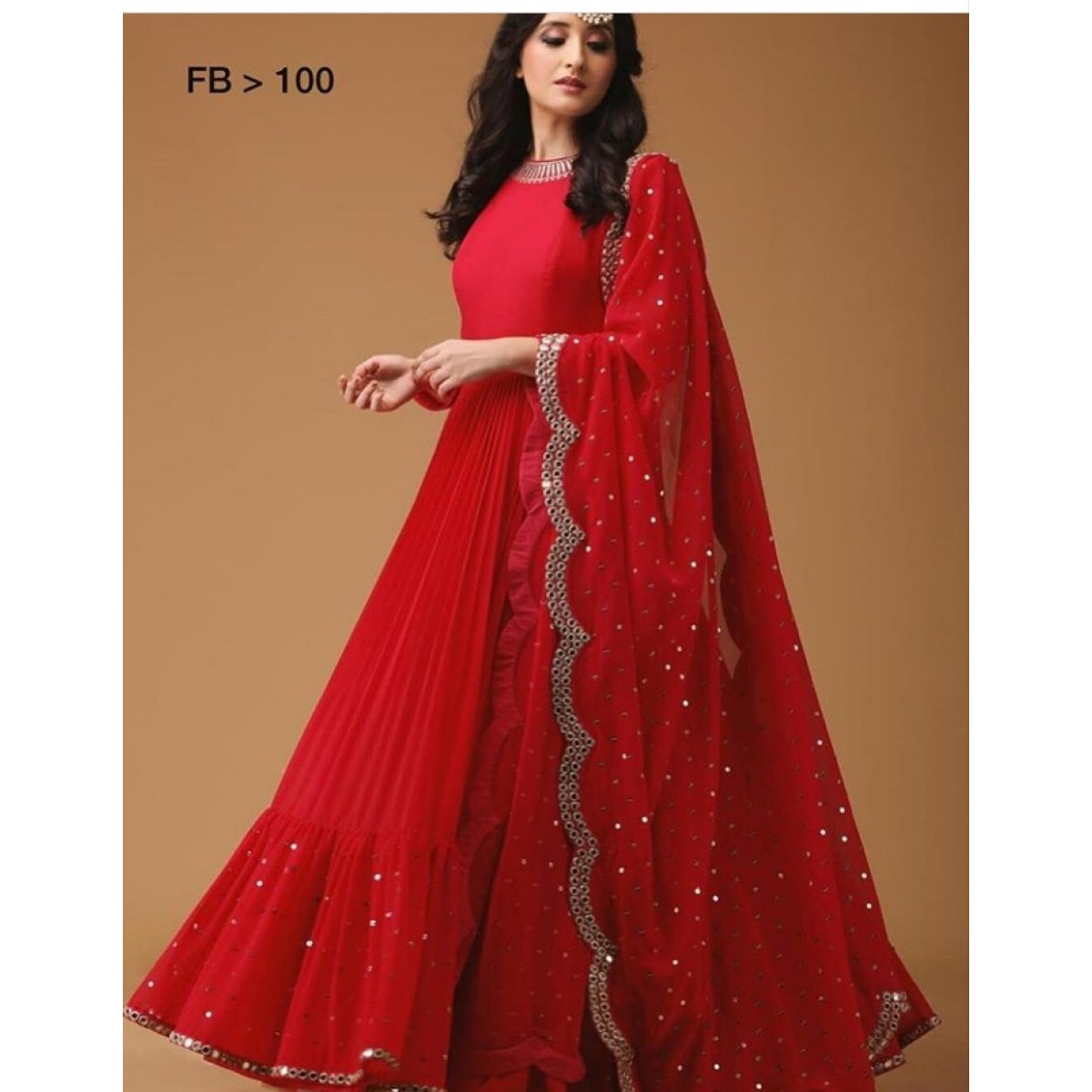 Red Valentine /karva choth special Stich Georgette Gown with ...